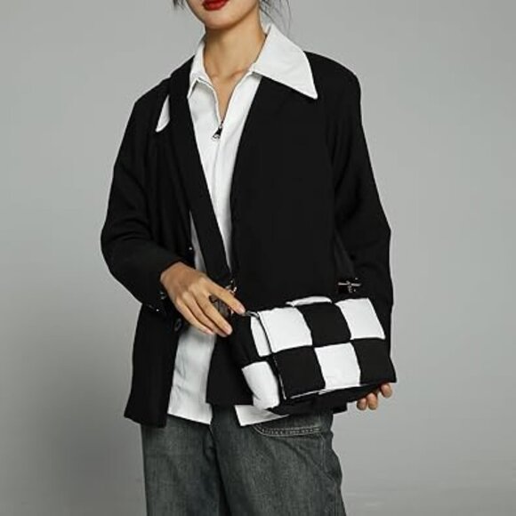 Neiman Marcus Woven Quilted Checkered Crossbody Purse - Picture 1 of 6